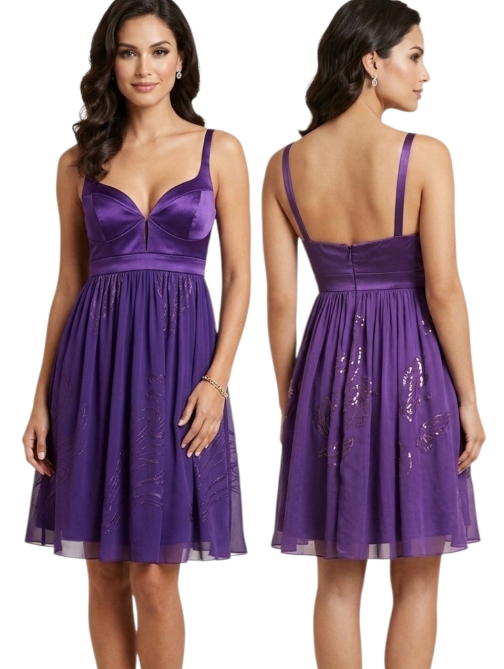 NICOLE MILLER Purple Silk Chiffon Babydoll Cocktail Dress - Size 6